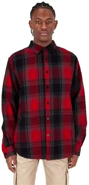 Shaka Wear Shhfs Men’s Plaid Flannel Overshirt - Red/ Black