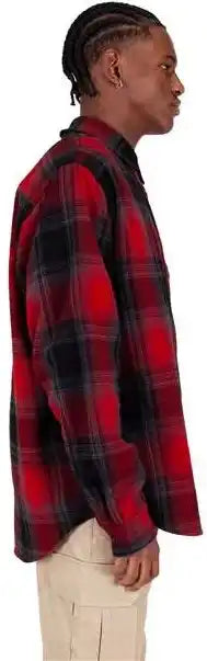 Shaka Wear Shhfs Men’s Plaid Flannel Overshirt - Red/ Black
