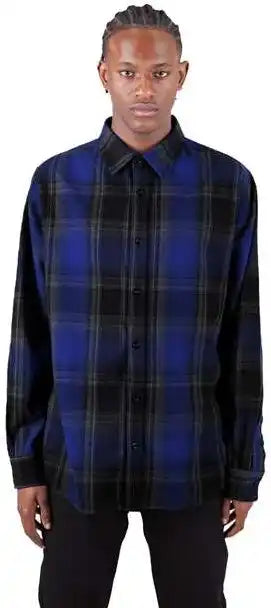 Shaka Wear Shhfs Men’s Plaid Flannel Overshirt - Royal/ Black