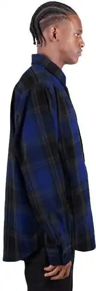 Shaka Wear Shhfs Men’s Plaid Flannel Overshirt - Royal/ Black