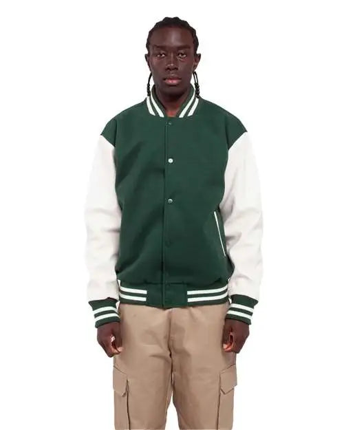 Shaka Wear Shllj Letterman Jacket - Hunter Green White