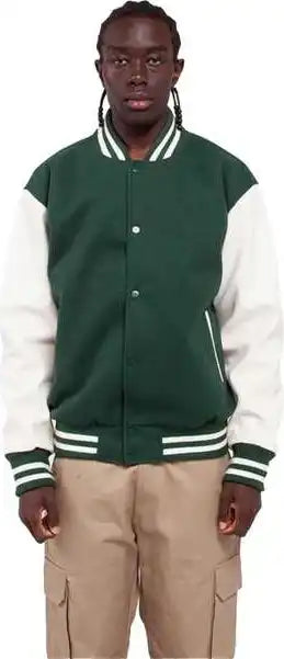 Shaka Wear Shllj Men’s Letterman Jacket - Hunter Green/ White