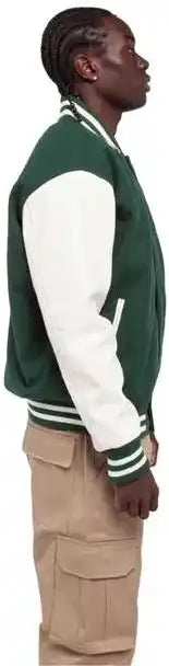 Shaka Wear Shllj Men’s Letterman Jacket - Hunter Green/ White