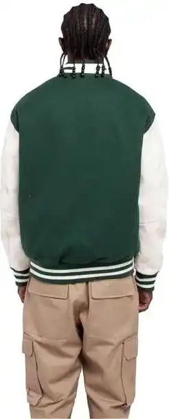 Shaka Wear Shllj Men’s Letterman Jacket - Hunter Green/ White