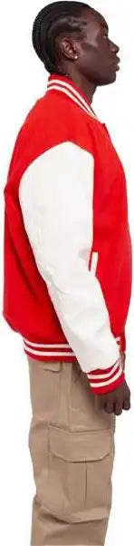 Shaka Wear Shllj Men’s Letterman Jacket - Red/ White