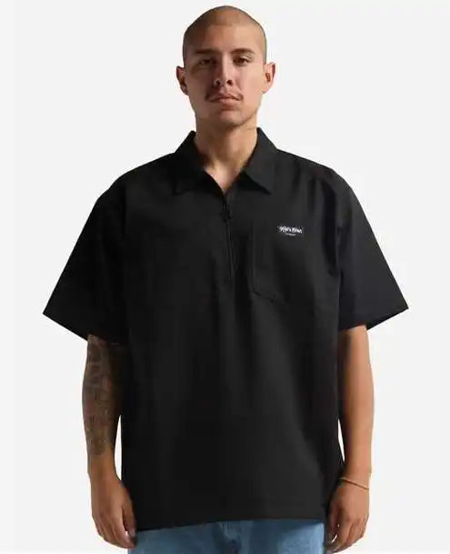 Shaka Wear Shqzws Men’s Work Heavyweight Quarter-zip Short Sleeve Shirt - Black