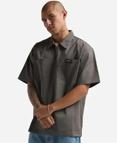 Shaka Wear Shqzws Men’s Work Heavyweight Quarter-zip Short Sleeve Shirt - Grey