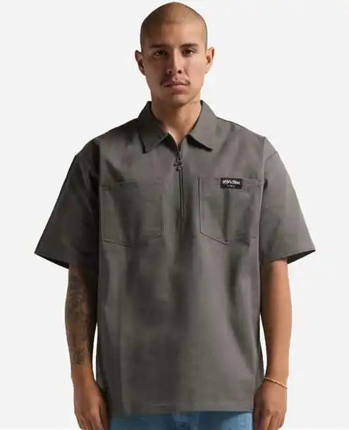 Shaka Wear Shqzws Men’s Work Heavyweight Quarter-zip Short Sleeve Shirt - Grey