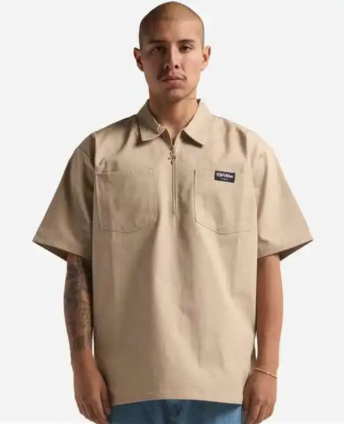 Shaka Wear Shqzws Men’s Work Heavyweight Quarter-zip Short Sleeve Shirt - Khaki