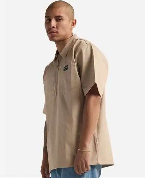 Shaka Wear Shqzws Men’s Work Heavyweight Quarter-zip Short Sleeve Shirt - Khaki