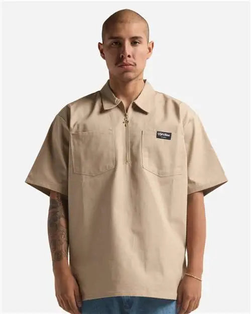 Shaka Wear Shqzws Work Heavyweight Quarter-zip Short Sleeve Shirt - Khaki - Brown Light / s