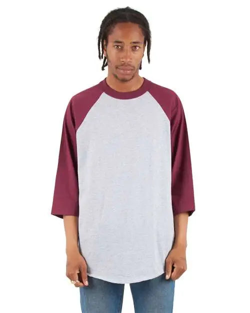 Shaka Wear Shrag Three-quarter Sleeve Raglan T-shirt - Heather Grey Burgundy