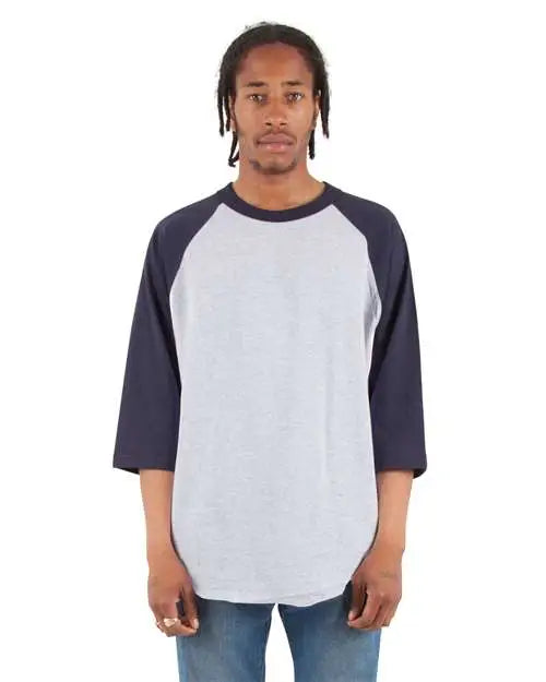 Shaka Wear Shrag Three-quarter Sleeve Raglan T-shirt - Heather Grey Navy