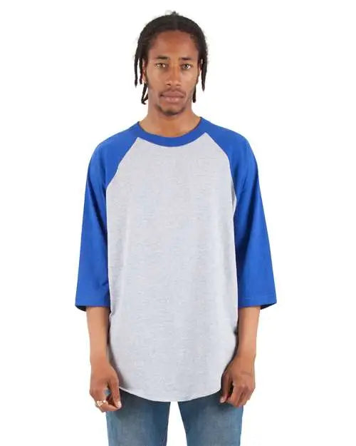 Shaka Wear Shrag Three-quarter Sleeve Raglan T-shirt - Heather Grey Royal