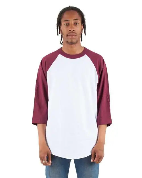 Shaka Wear Shrag Three-quarter Sleeve Raglan T-shirt - White Burgundy