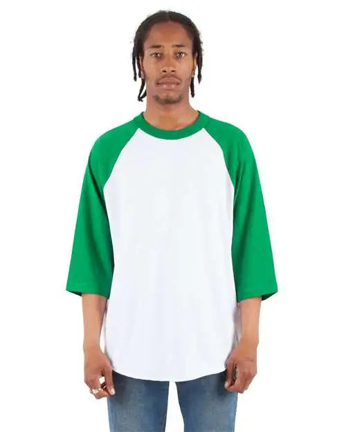 Shaka Wear Shrag Three-quarter Sleeve Raglan T-shirt - White Kelly Green - s