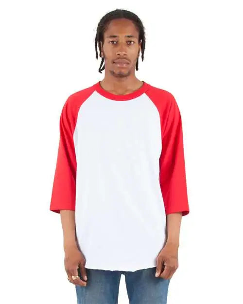 Shaka Wear Shrag Three-quarter Sleeve Raglan T-shirt - White Red