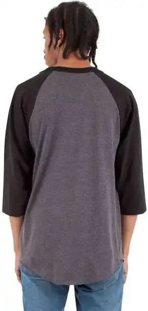 Shaka Wear Shrag Unisex Three-quarter Sleeve Raglan T-shirt - Charcoal Grey Heather/ Black