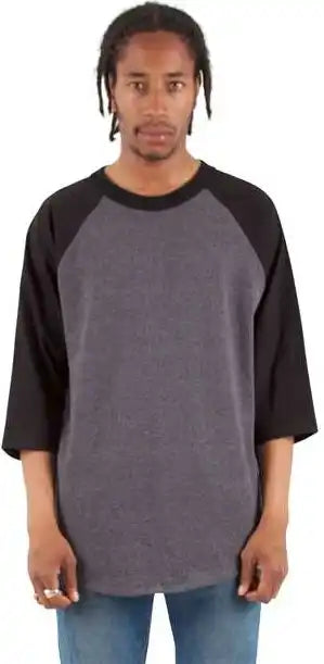 Shaka Wear Shrag Unisex Three-quarter Sleeve Raglan T-shirt - Charcoal Grey Heather/ Black