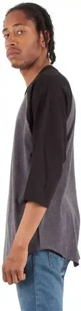 Shaka Wear Shrag Unisex Three-quarter Sleeve Raglan T-shirt - Charcoal Grey Heather/ Black