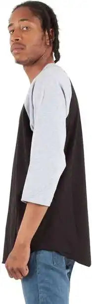 Shaka Wear Shrag Unisex Three-quarter Sleeve Raglan T-shirt - Black/ Heather Grey