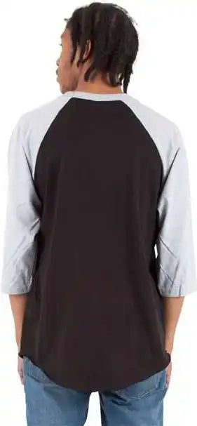 Shaka Wear Shrag Unisex Three-quarter Sleeve Raglan T-shirt - Black/ Heather Grey
