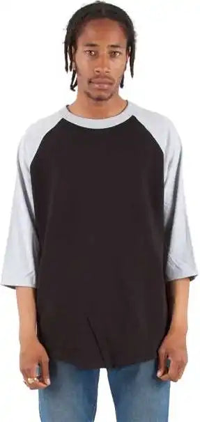 Shaka Wear Shrag Unisex Three-quarter Sleeve Raglan T-shirt - Black/ Heather Grey