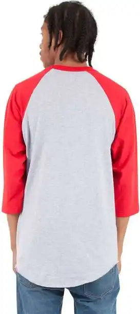 Shaka Wear Shrag Unisex Three-quarter Sleeve Raglan T-shirt - Heather Grey/ Red