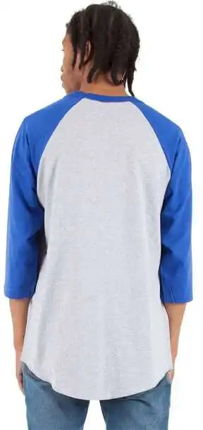 Shaka Wear Shrag Unisex Three-quarter Sleeve Raglan T-shirt - Heather Grey/ Royal