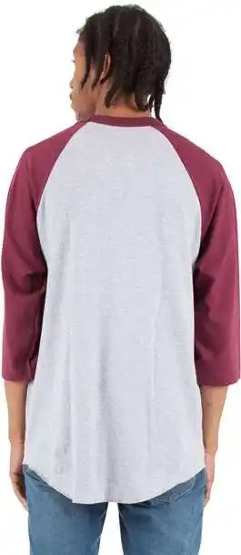 Shaka Wear Shrag Unisex Three-quarter Sleeve Raglan T-shirt - Heather Grey/ Burgundy