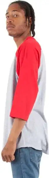 Shaka Wear Shrag Unisex Three-quarter Sleeve Raglan T-shirt - Heather Grey/ Red