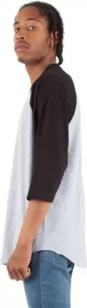 Shaka Wear Shrag Unisex Three-quarter Sleeve Raglan T-shirt - Heather Grey/ Black