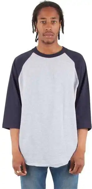 Shaka Wear Shrag Unisex Three-quarter Sleeve Raglan T-shirt - Heather Grey/ Navy