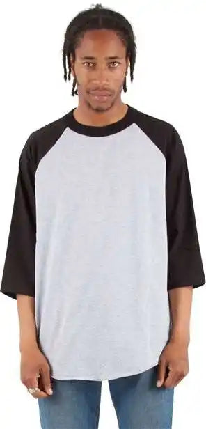 Shaka Wear Shrag Unisex Three-quarter Sleeve Raglan T-shirt - Heather Grey/ Black