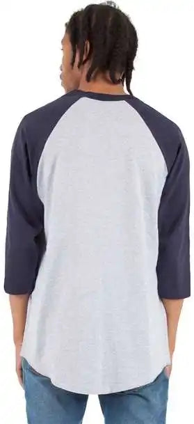 Shaka Wear Shrag Unisex Three-quarter Sleeve Raglan T-shirt - Heather Grey/ Navy