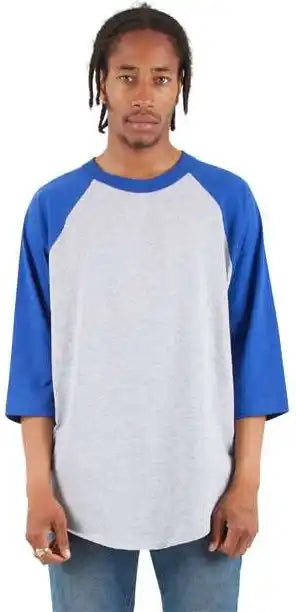 Shaka Wear Shrag Unisex Three-quarter Sleeve Raglan T-shirt - Heather Grey/ Royal