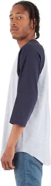 Shaka Wear Shrag Unisex Three-quarter Sleeve Raglan T-shirt - Heather Grey/ Navy
