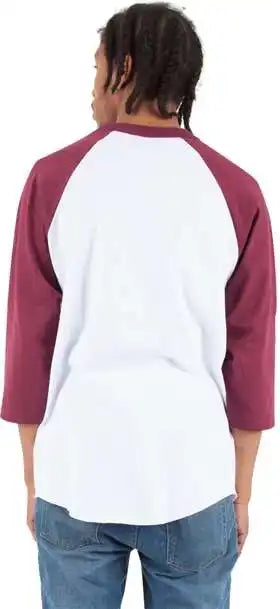 Shaka Wear Shrag Unisex Three-quarter Sleeve Raglan T-shirt - White/ Burgundy