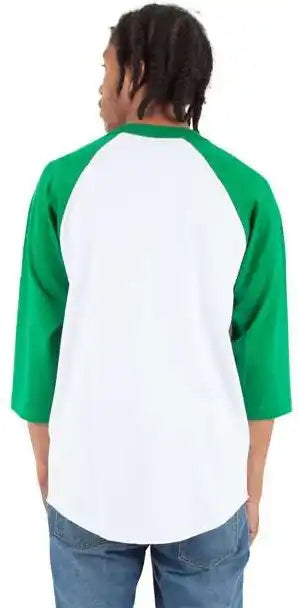 Shaka Wear Shrag Unisex Three Quarter Sleeve Raglan t Shirt White/ Kelly Green