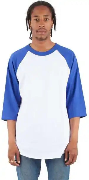 Shaka Wear Shrag Unisex Three-quarter Sleeve Raglan T-shirt - White/ Royal