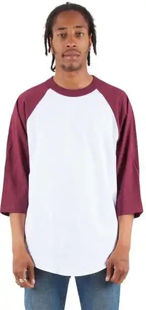 Shaka Wear Shrag Unisex Three-quarter Sleeve Raglan T-shirt - White/ Burgundy