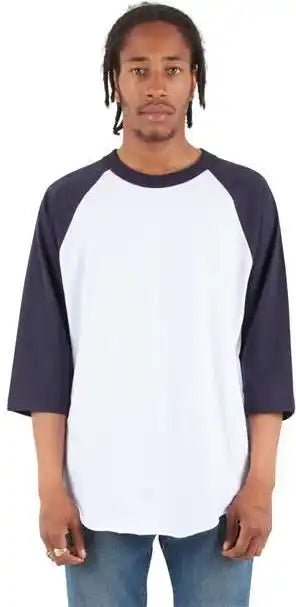 Shaka Wear Shrag Unisex Three-quarter Sleeve Raglan T-shirt - White/ Navy