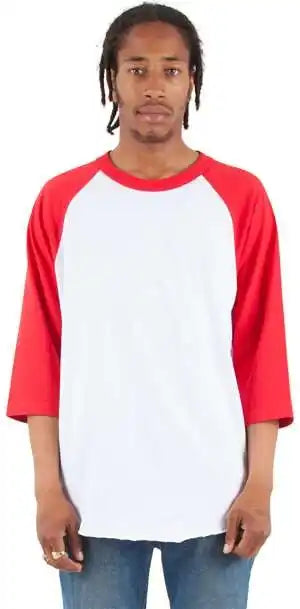 Shaka Wear Shrag Unisex Three Quarter Sleeve Raglan t Shirt White/ Red