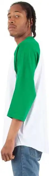 Shaka Wear Shrag Unisex Three Quarter Sleeve Raglan t Shirt White/ Kelly Green