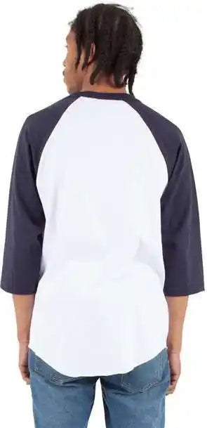 Shaka Wear Shrag Unisex Three-quarter Sleeve Raglan T-shirt - White/ Navy