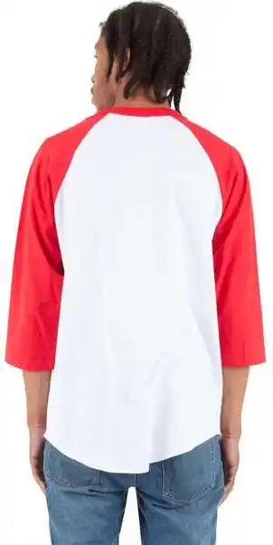 Shaka Wear Shrag Unisex Three Quarter Sleeve Raglan t Shirt White/ Red