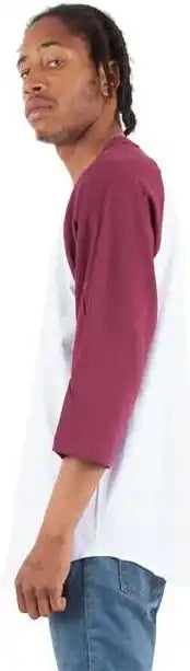 Shaka Wear Shrag Unisex Three-quarter Sleeve Raglan T-shirt - White/ Burgundy