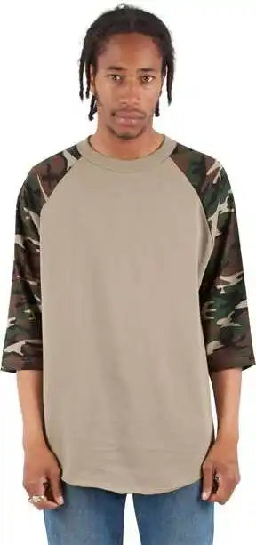 Shaka Wear Shragcm Unisex Three-quarter Sleeve Camo Raglan T-shirt - Olive/ Green