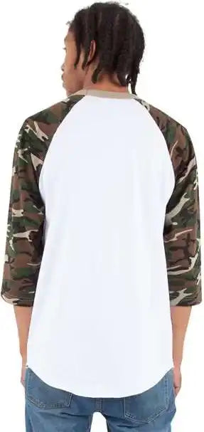 Shaka Wear Shragcm Unisex Three Quarter Sleeve Camo Raglan t Shirt White/ Green