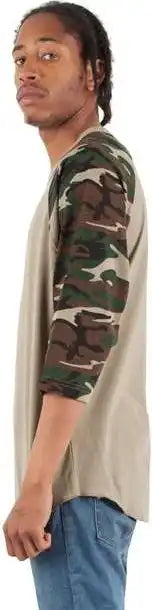 Shaka Wear Shragcm Unisex Three-quarter Sleeve Camo Raglan T-shirt - Olive/ Green